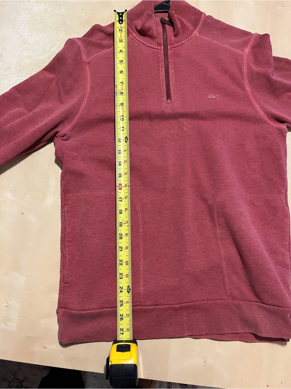 Lacoste Men’s Washed Red Quarter-Zip Pullover. Adult MEDIUM - Picture 6 of 8